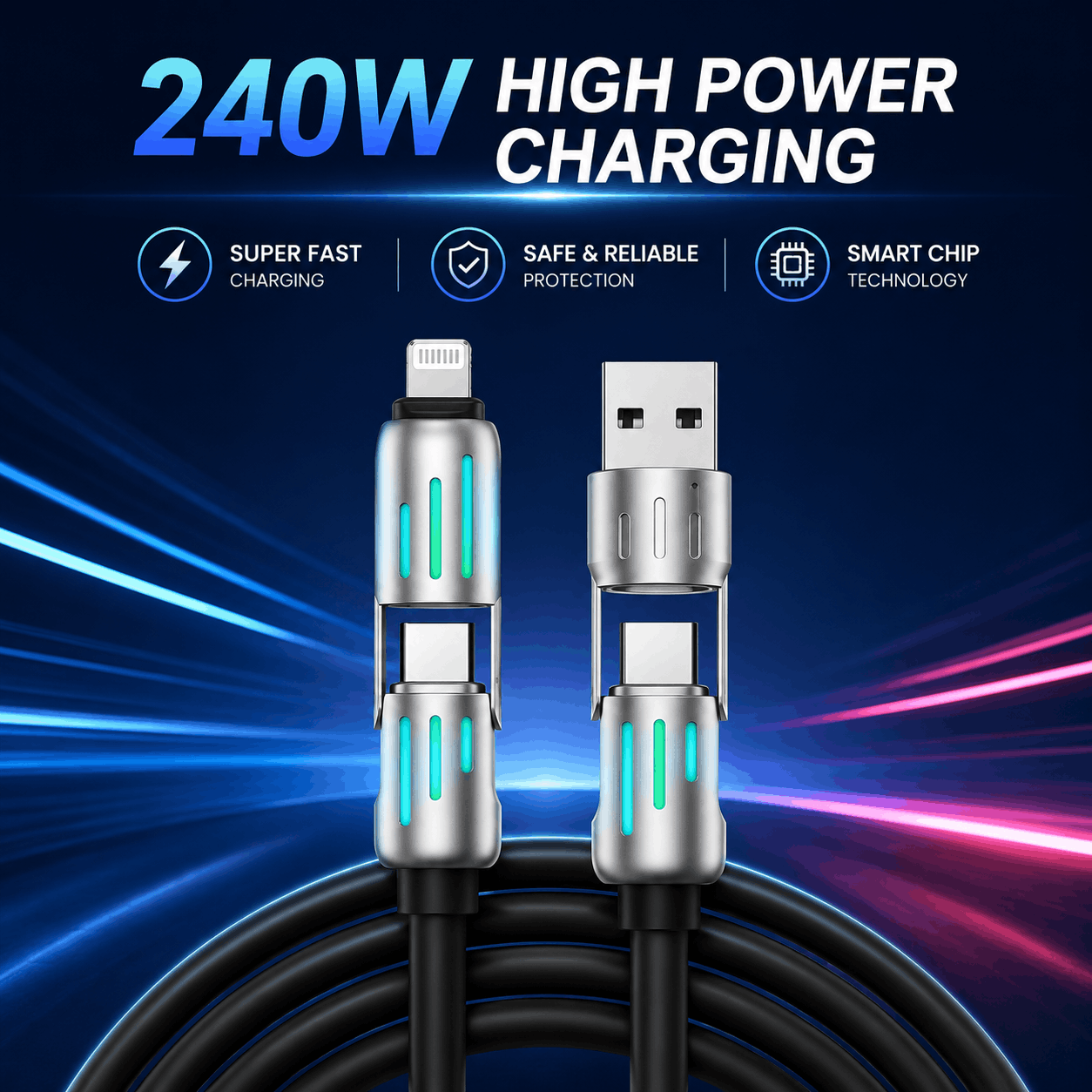 4-in-1 Multi USB (240W) Ultra Universal Charging Cable trendy gulf