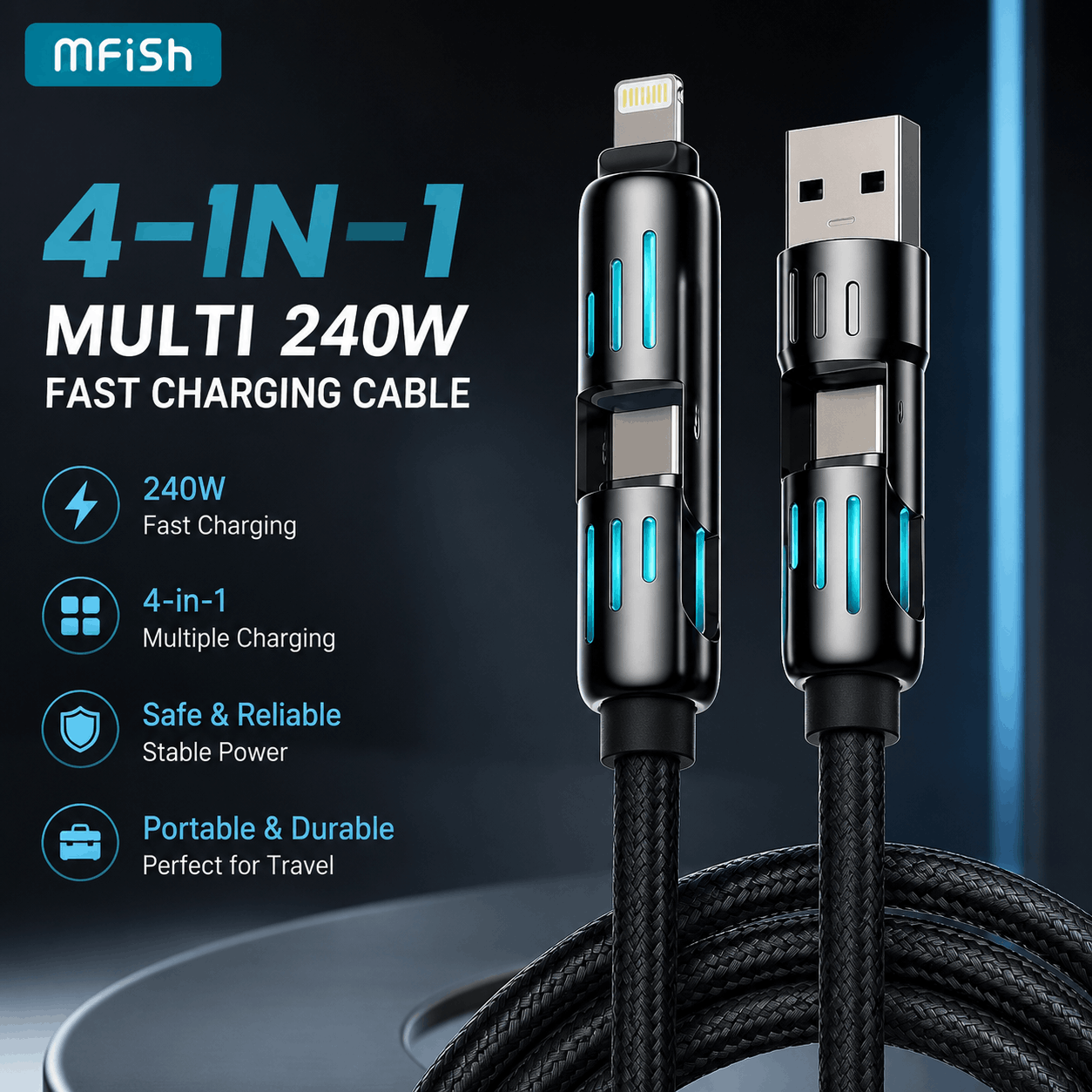4-in-1 Multi USB (240W) Ultra Universal Charging Cable trendy gulf