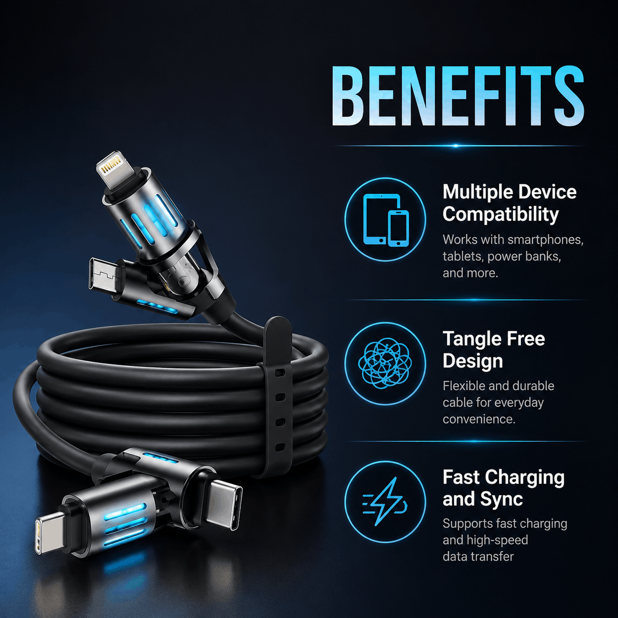 4-in-1 Multi USB (240W) Ultra Universal Charging Cable trendy gulf