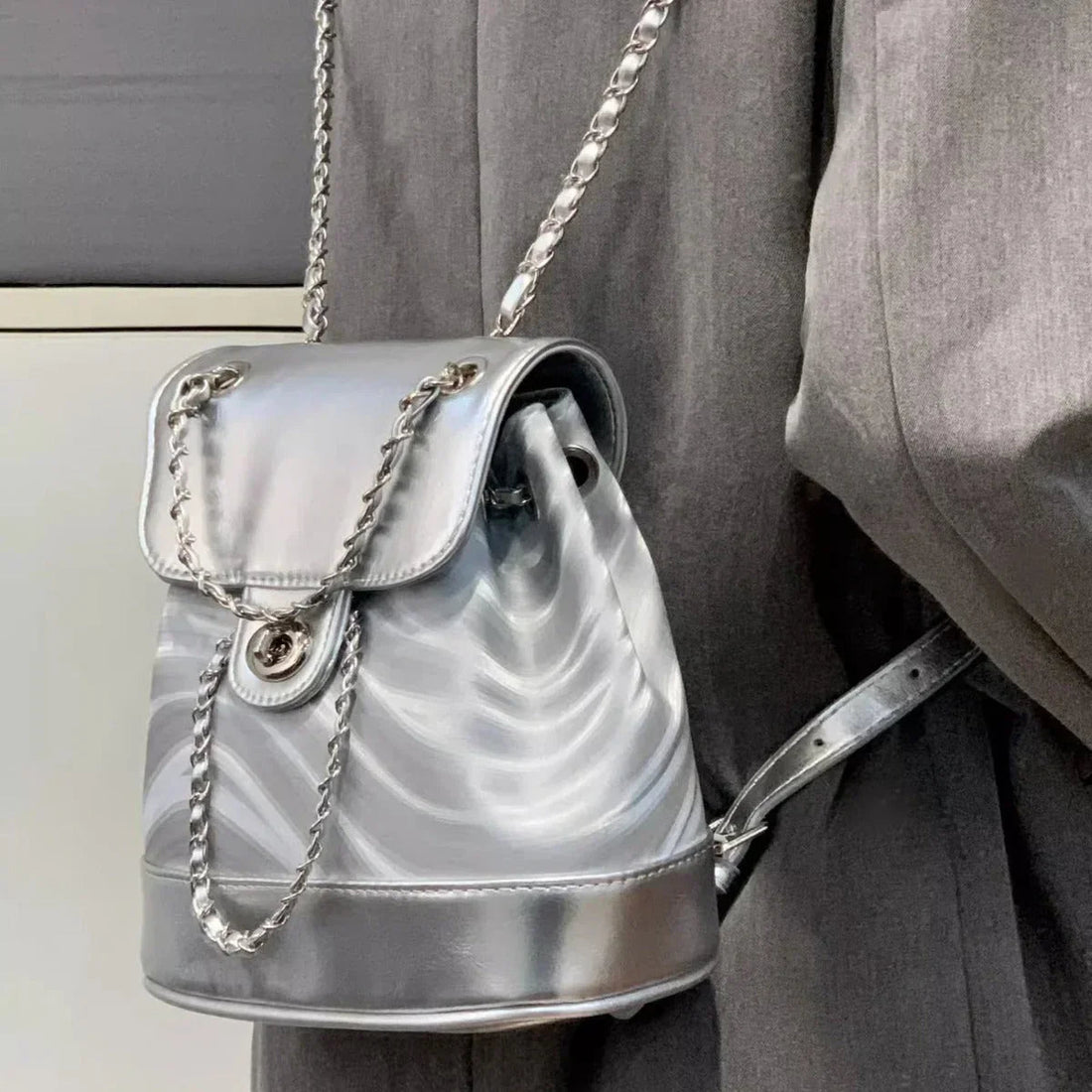 Chain Backpack Women's Water Ripple Fashion Travel Backpack Bags My Store