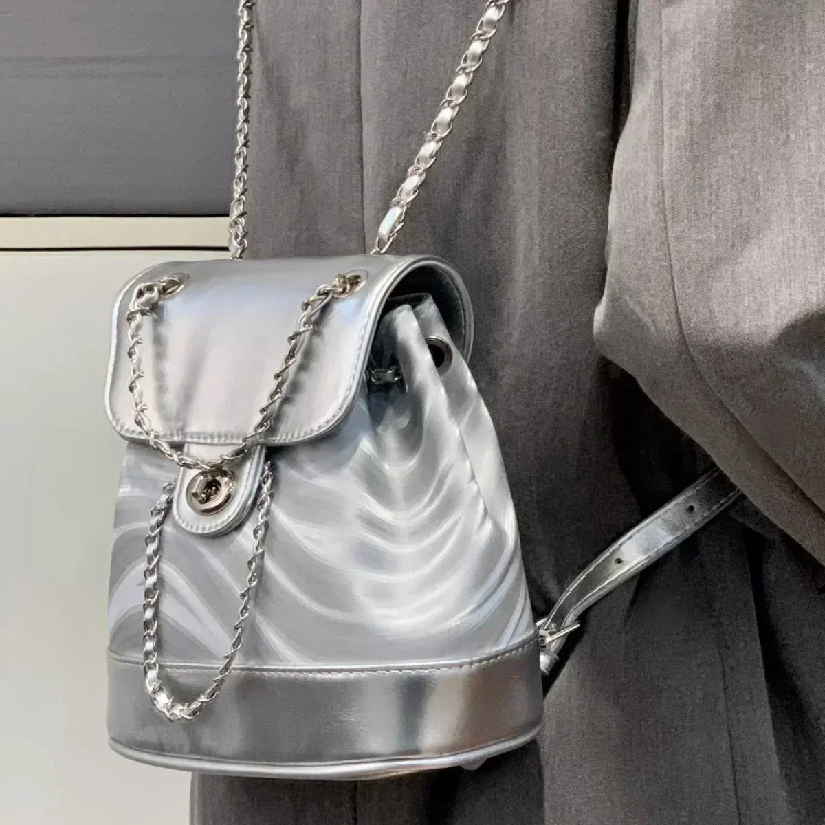Chain Backpack Women's Water Ripple Fashion Travel Backpack Bags My Store