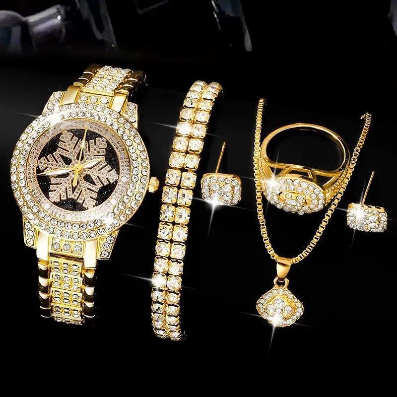Snowflake Pattern Watch Luxury Full Rhinestone Jewelry Five-piece Set My Store