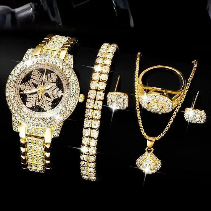 Snowflake Pattern Watch Luxury Full Rhinestone Jewelry Five-piece Set My Store