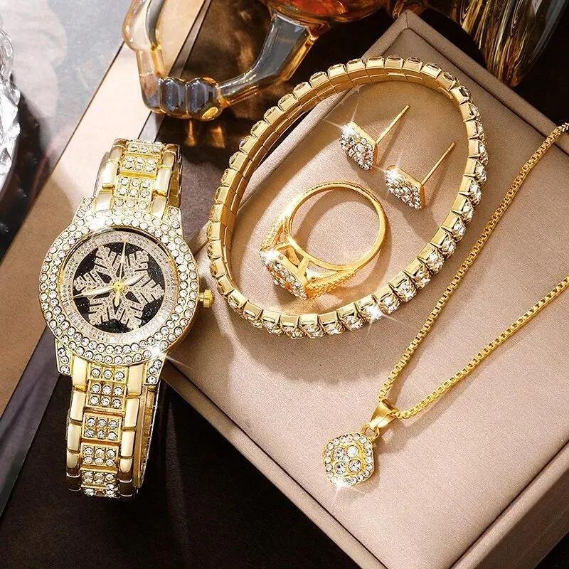 Snowflake Pattern Watch Luxury Full Rhinestone Jewelry Five-piece Set My Store