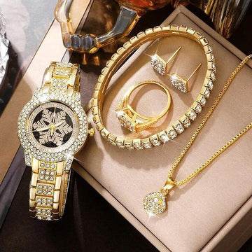 Snowflake Pattern Watch Luxury Full Rhinestone Jewelry Five-piece Set My Store