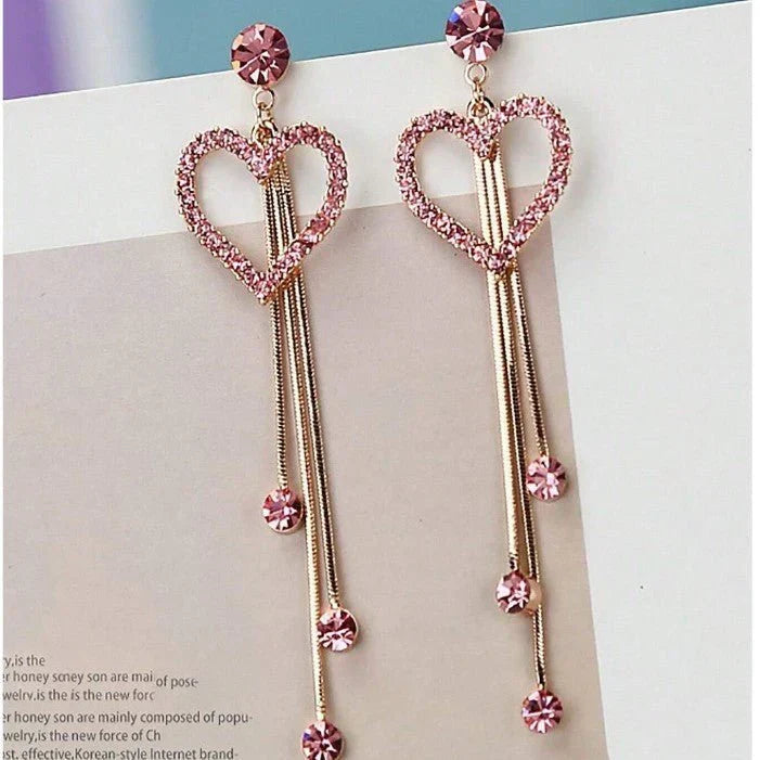 Valentine's Day Love Shining Zircon Long Fringe Earrings My Store